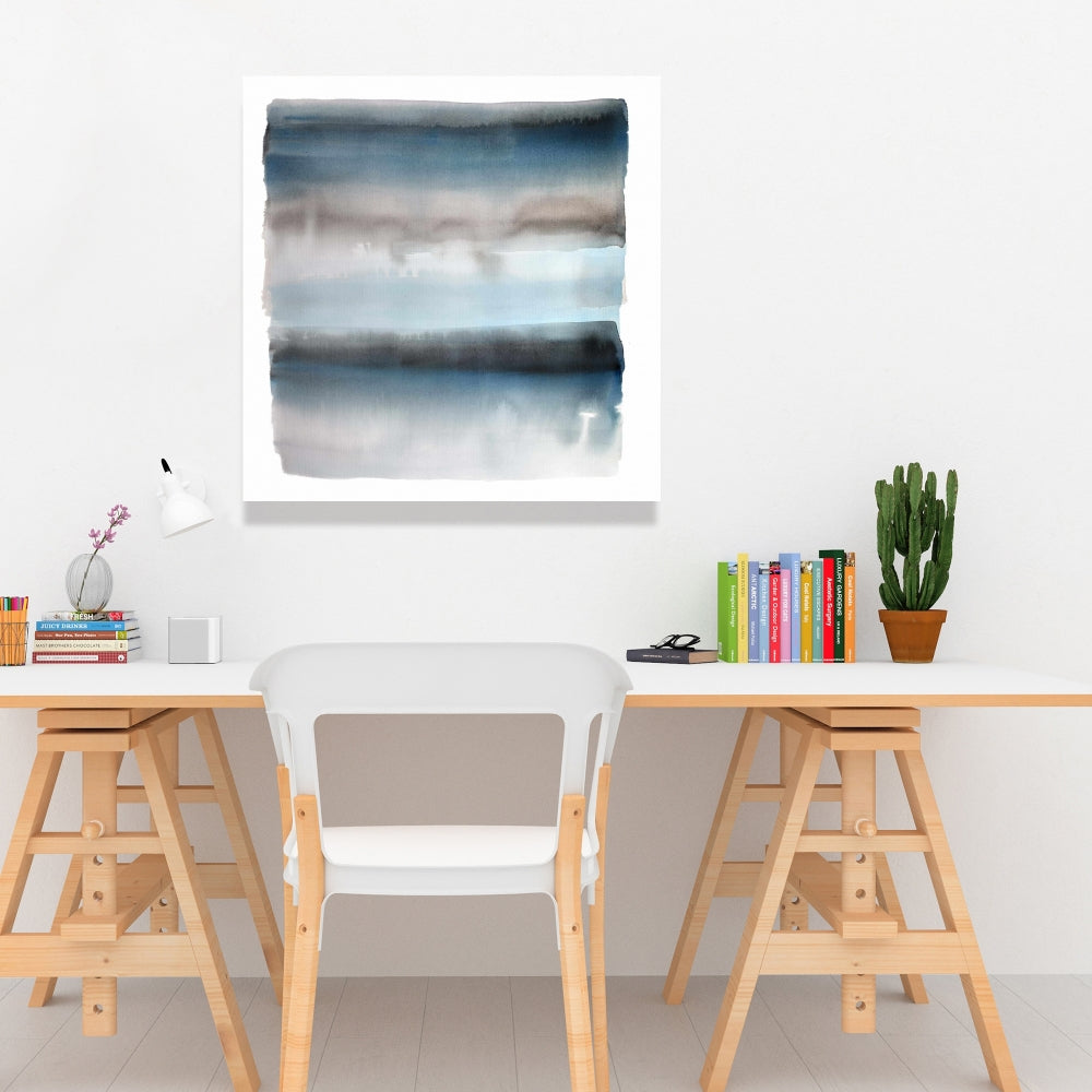 Décoration de salle de bain | Toile à rayures bleues – Illustration murale