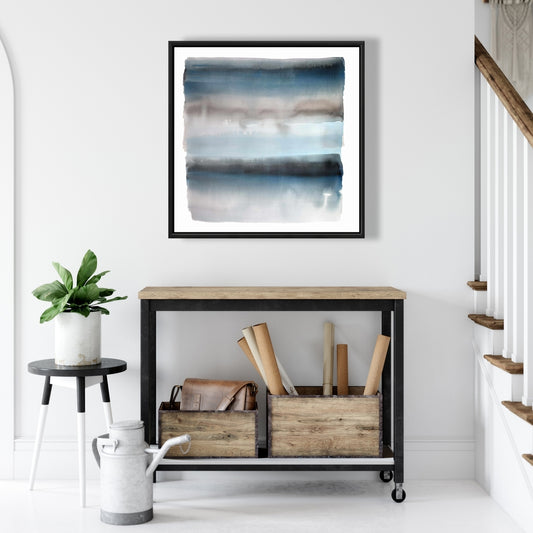 Blue Stripes Abstract Canvas | Framed Wall Art for Home Decor