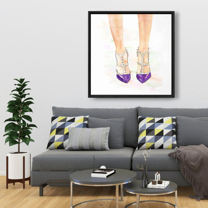 Fashion Shoes Canvas: Purple Studded High Heels Wall Art