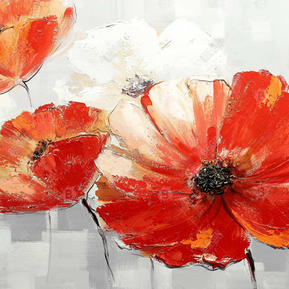 Contemporary Botanical Canvas | Abstract Red Wild Flowers Decor