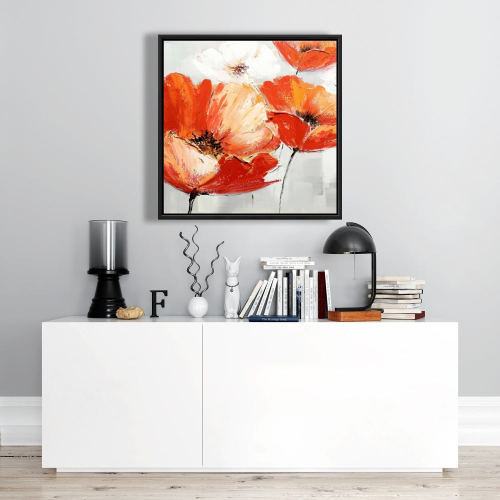 Red Wild Flowers Canvas | Contemporary Bedroom Wall Art