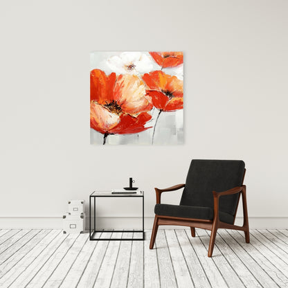 Red Wild Flowers Canvas | Botanical Contemporary Home Decor