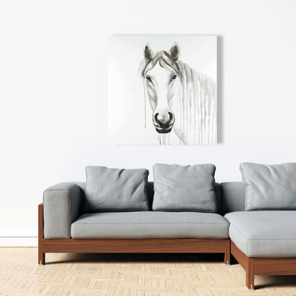 Solitary White Horse Canvas | Farm Animal Bedroom Decor