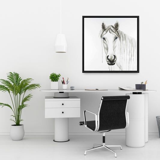 Solitary White Horse Canvas | Farm Animals Decor | Bedroom Art