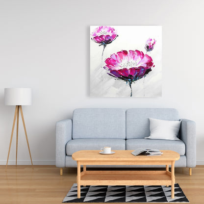 Gray Bedroom Canvas | Pink Wild Flowers Botanical Decor