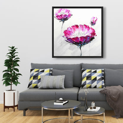 Gray Floral Canvas | Pink Wild Flowers | Bedroom Decor