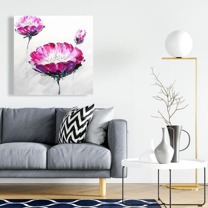 Gray Bedroom Canvas | Pink Wild Flowers Botanical Decor