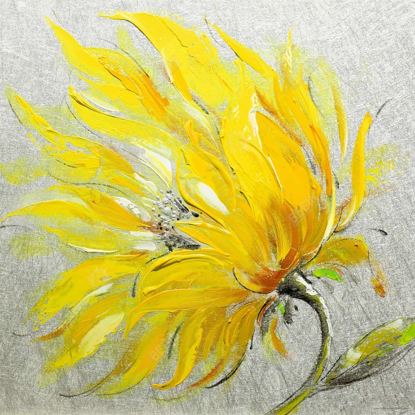 Yellow Flower Canvas - Gray Bedroom Botanical Wall Decor