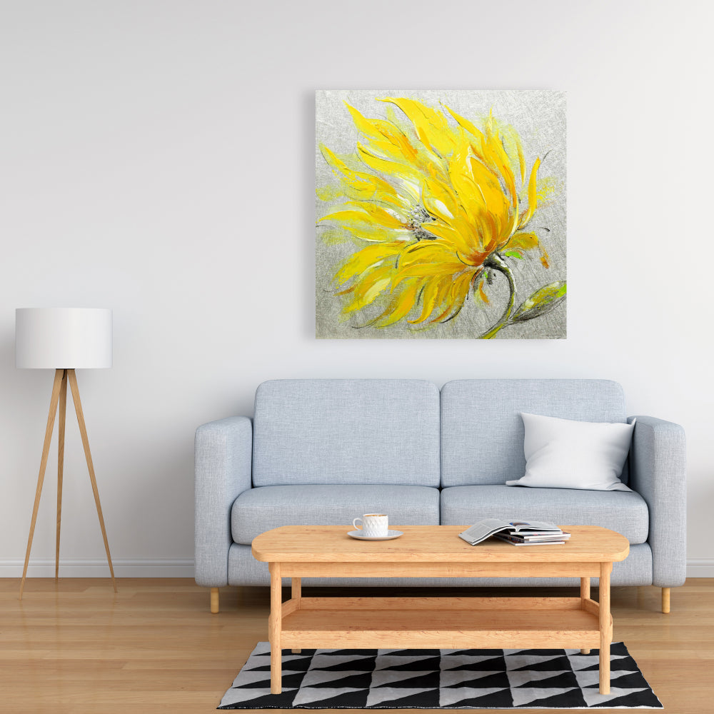 Yellow Flower Canvas - Contemporary Floral Bedroom Decor