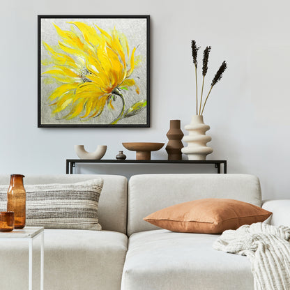 Yellow Flower Canvas - Gray Bedroom Botanical Wall Decor
