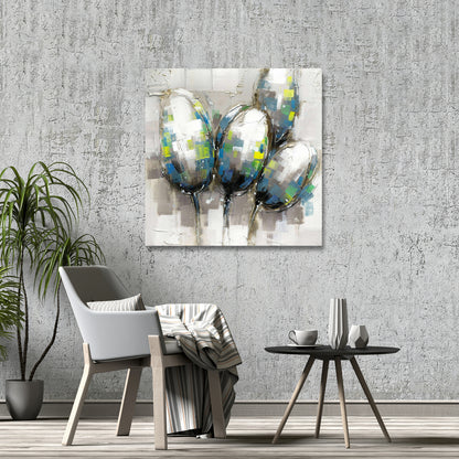 Industrial Blue Tulips Canvas | Abstract Bedroom Wall Art