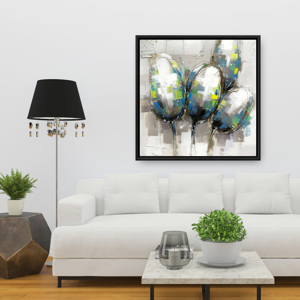 Abstract Blue Tulips Framed Canvas | Botanical Bedroom Decor