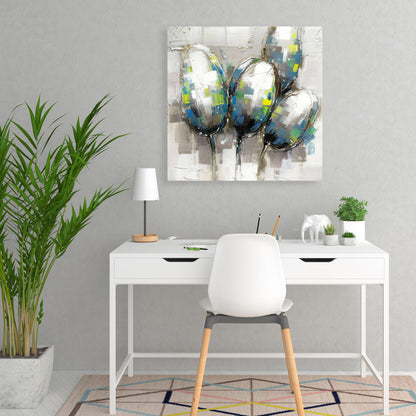 Industrial Blue Tulips Canvas | Abstract Bedroom Wall Art