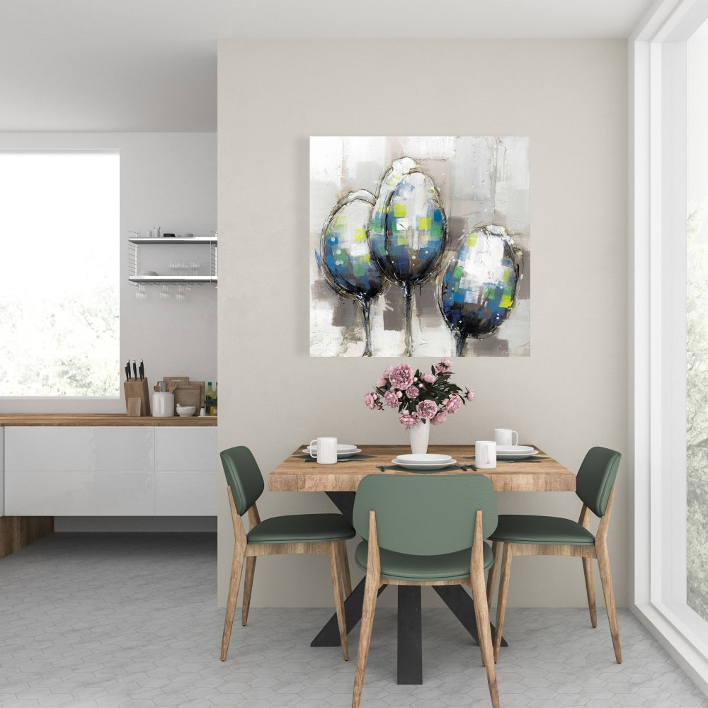 Industrial Botanical Bedroom Canvas - Three Abstract Tulips Decor