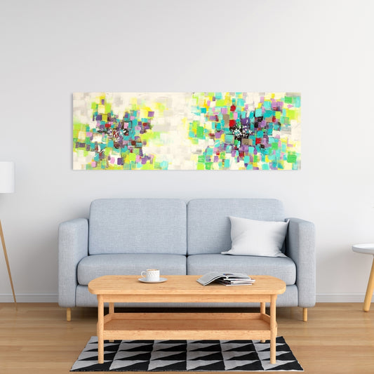 Industrial Green Canvas - Abstract Squares Flowers Decor