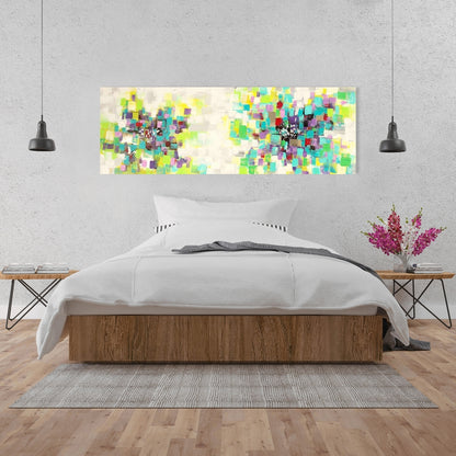 Industrial Green Canvas - Abstract Squares Flowers Decor