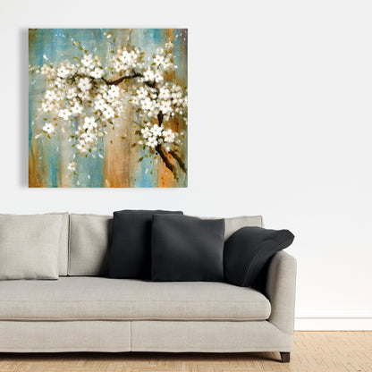 Relaxing Cherry Blossoms Canvas - White Asian Floral Decor