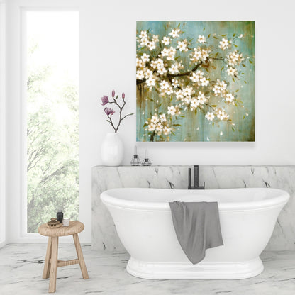 White Cherry Blossom Canvas - Asian Floral Bedroom Decor