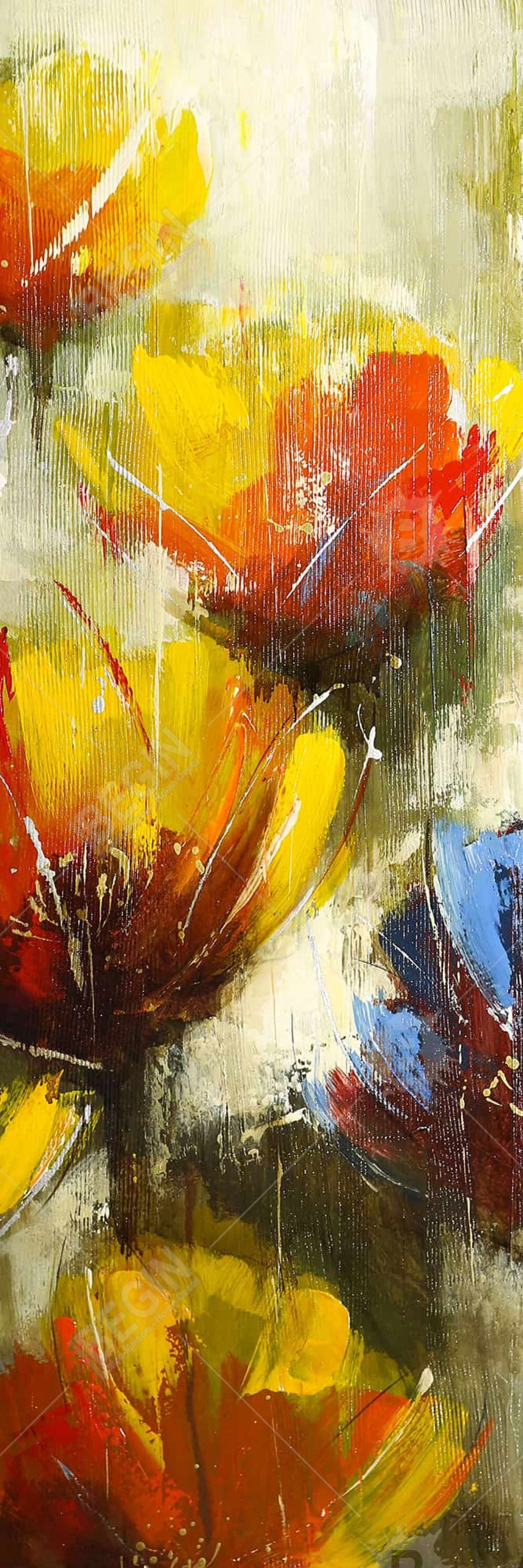 Fleurs jaunes texturées | Toile encadrée botanique