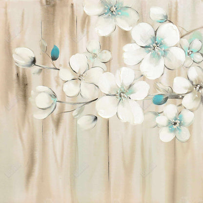 White Flowers on Wood | Asian Floral Canvas Wall Art Decor