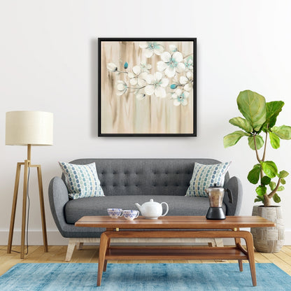 White Flowers on Wood | Asian Floral Canvas Wall Art Decor