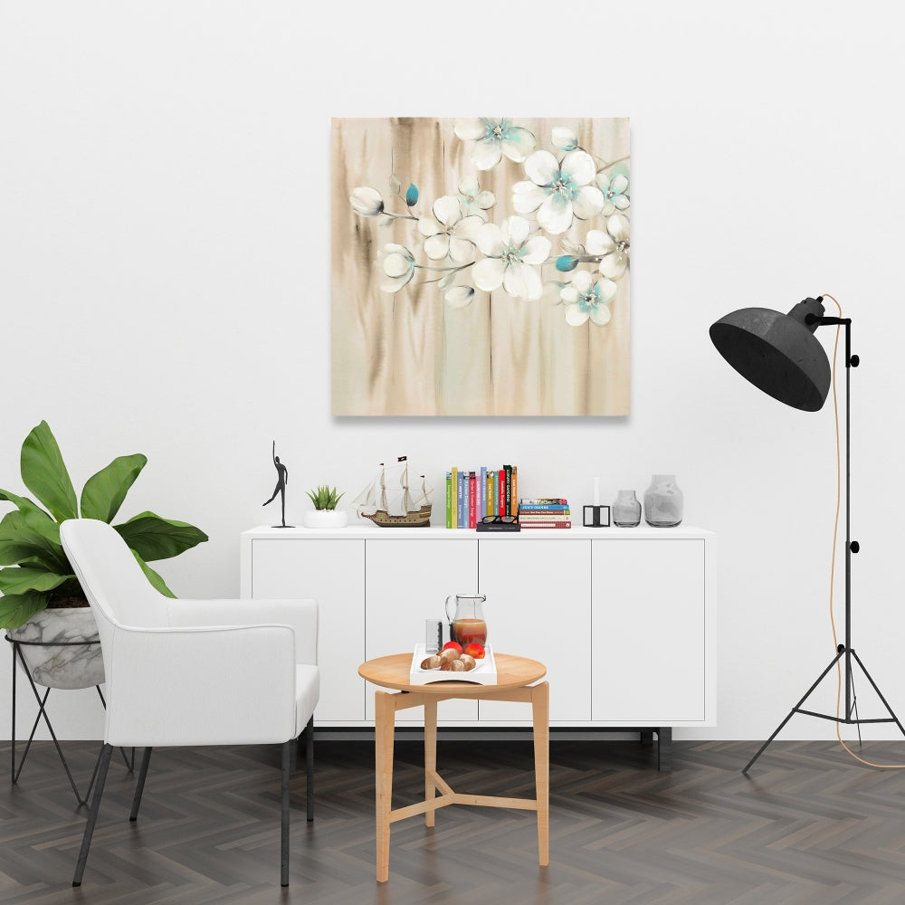 White Bedroom Canvas | Asian Decor - White Flowers on Wood