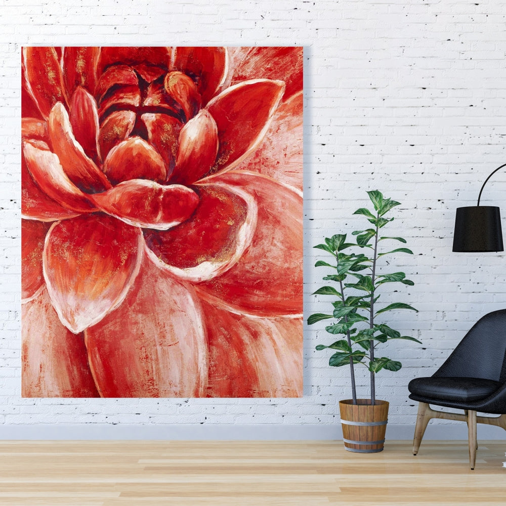 Toile de chrysanthème rouge | Décoration murale botanique moderne