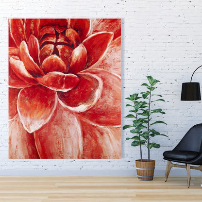 Toile de chrysanthème rouge | Décoration murale botanique moderne
