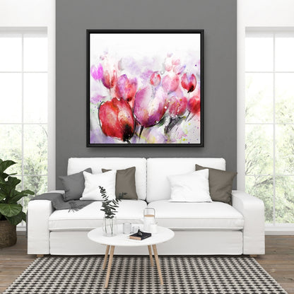 Tulipes floues abstraites | Toile contemporaine violette pour chambre