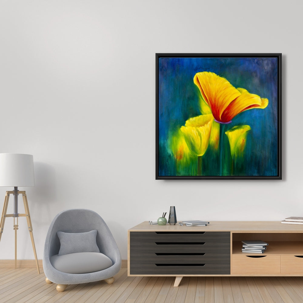 Blue Botanical Canvas | Colorful Flowers Framed Wall Art