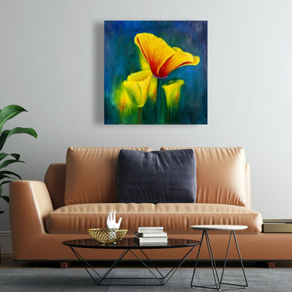 Blue Botanical Canvas | Colorful Flower Art for Home Decor