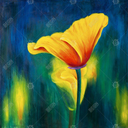 Superbe toile encadrée bleue à fleurs contrastées - Décoration de chambre