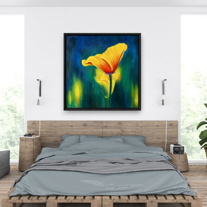 Superbe toile encadrée bleue à fleurs contrastées - Décoration de chambre