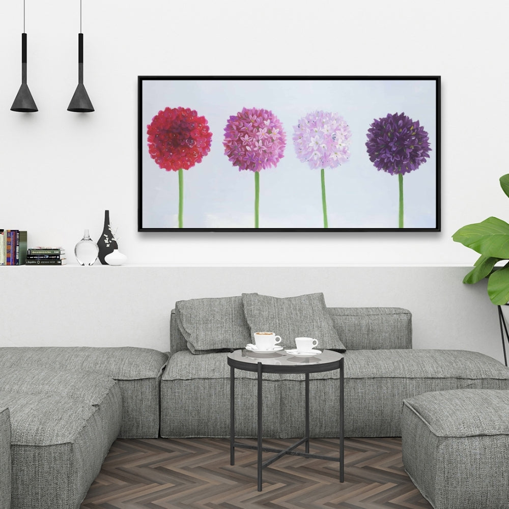 Romantic Bedroom Dahlia Pomponowa Floral Framed Canvas Decor