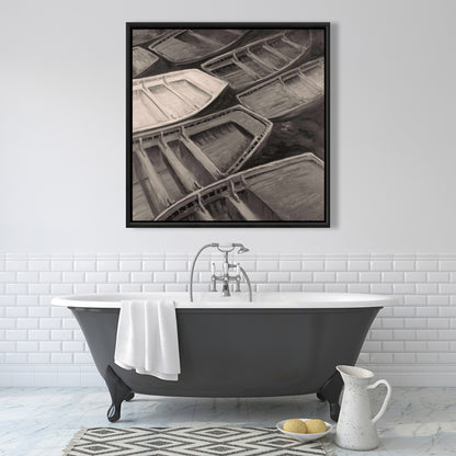 Small Canoes Sepia Style | Coastal Boat Canvas Home Decor
