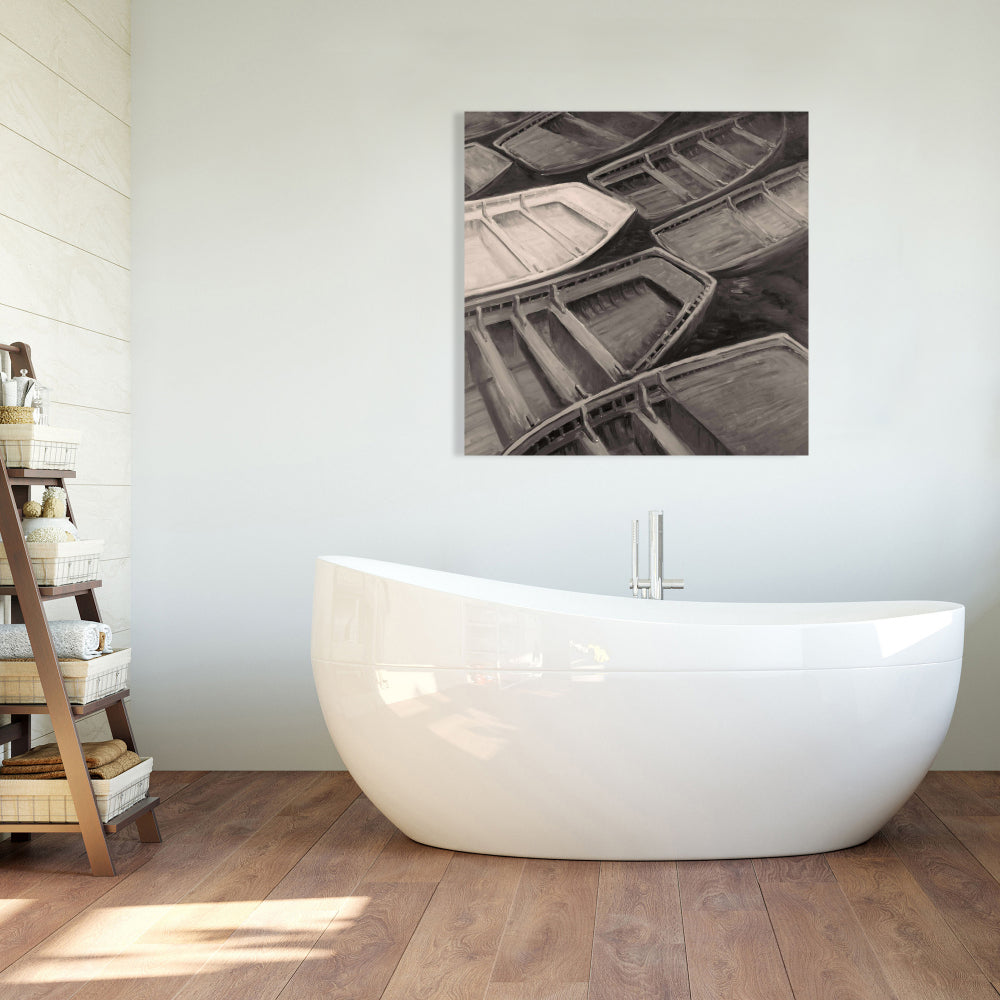 Small Canoes Sepia Style Canvas - Contemporary Boat Brown Decor