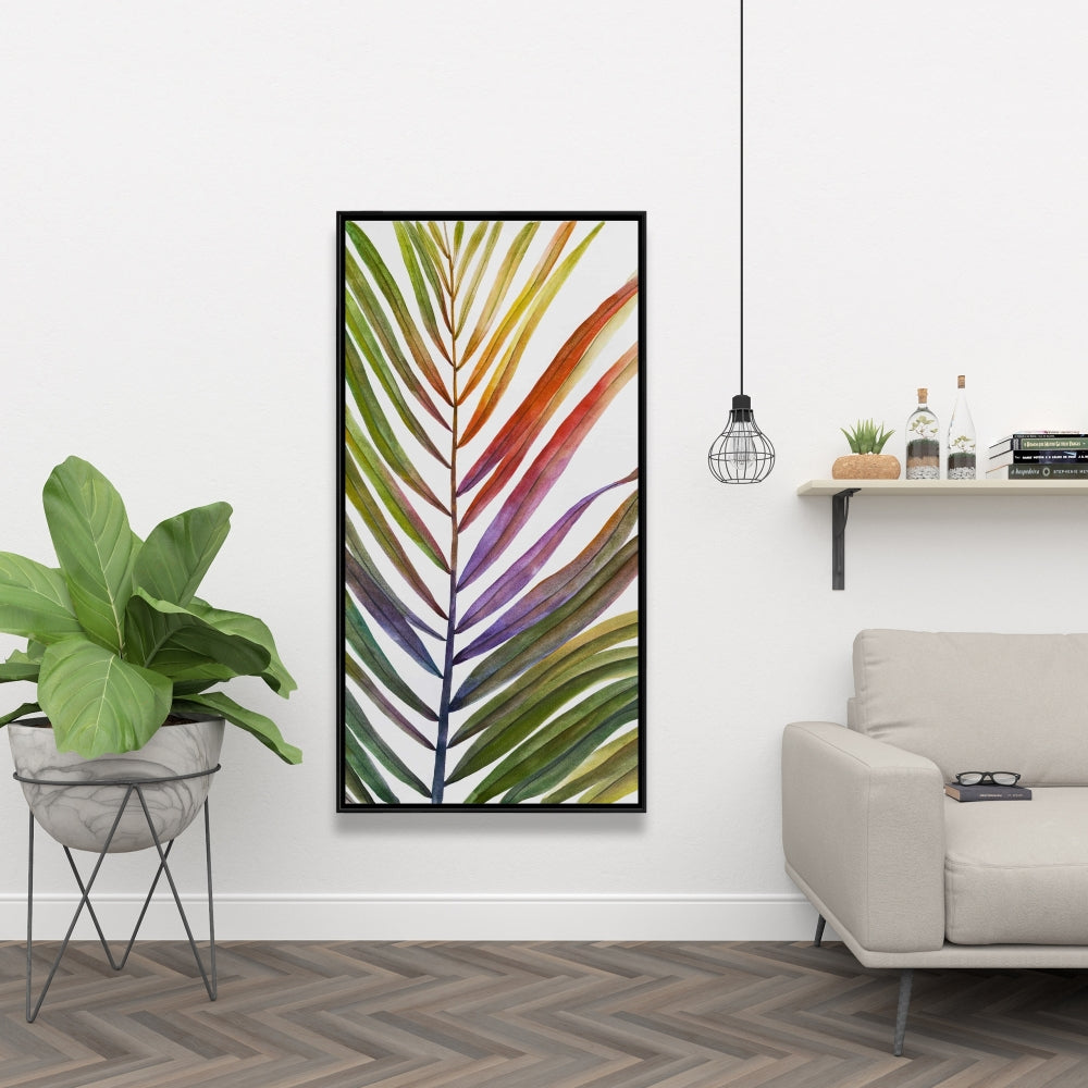 Toile aquarelle motif feuille de palmier tropicale – Décor botanique bleu