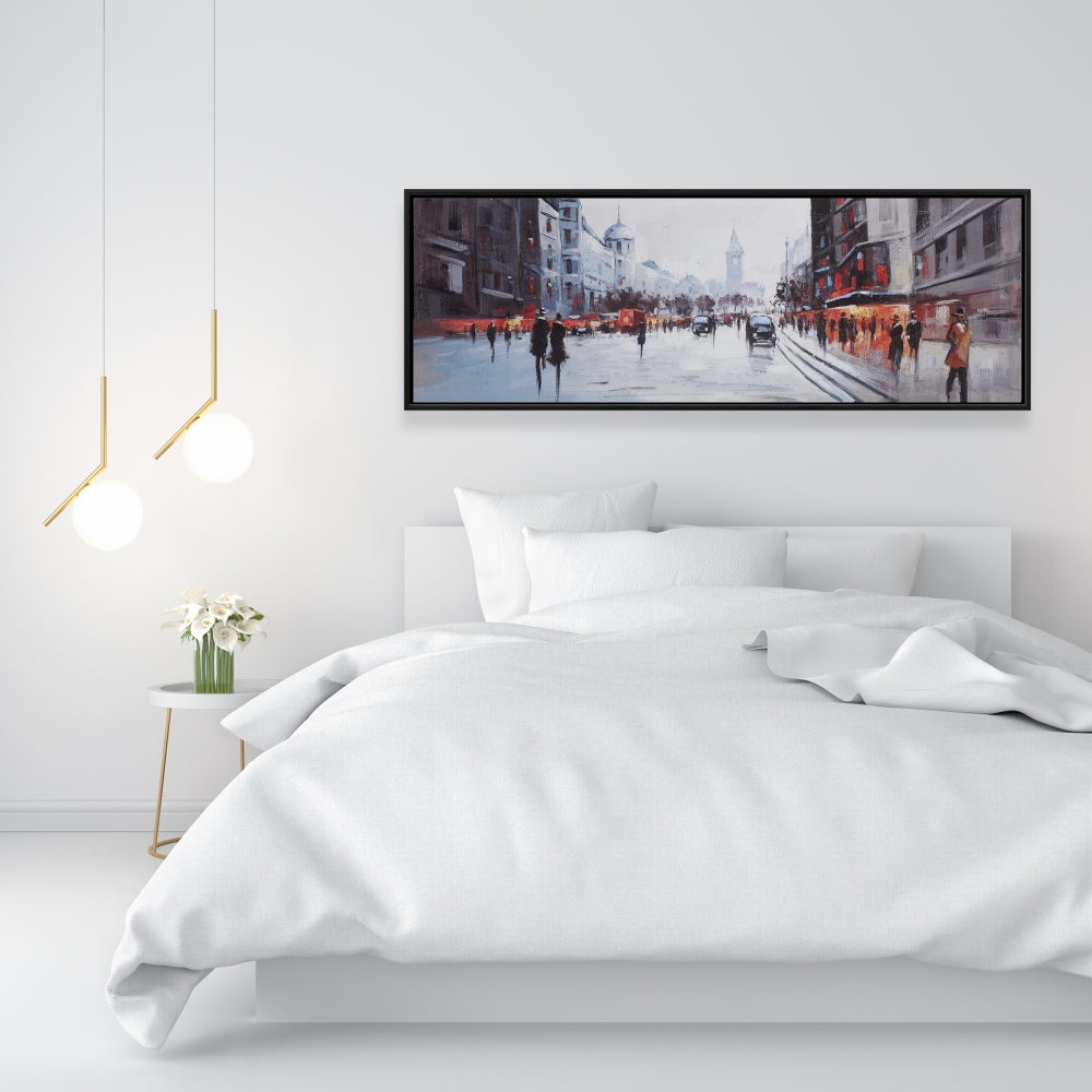 Toile de bureau encadrée grise – Décor de rue avec voitures