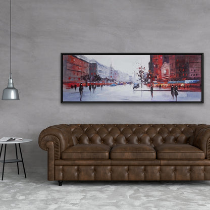 Black and Red Street Scene | Gray Framed Canvas | Home Decor