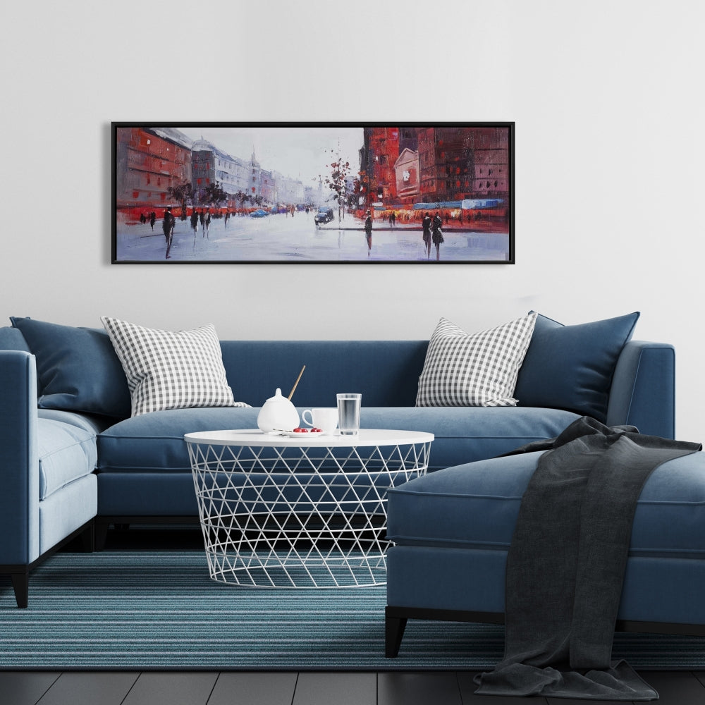 Black and Red Street Scene | Gray Framed Canvas | Home Decor