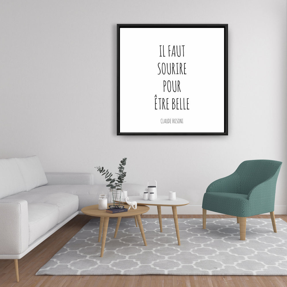Minimalist Framed Canvas - You Must Smile to Be Beautiful Decor