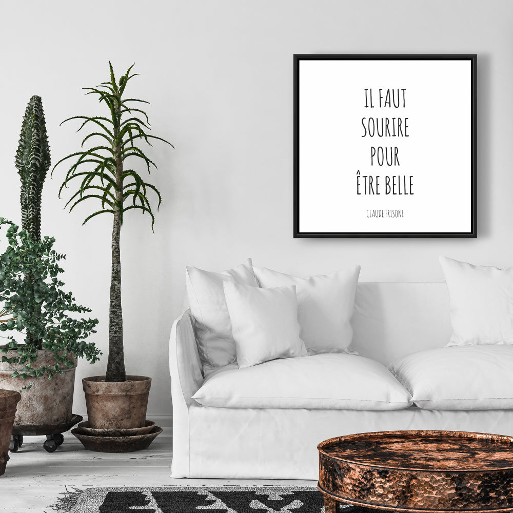 Minimalist Framed Canvas - You Must Smile to Be Beautiful Decor
