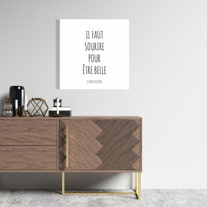 "You Must Smile to Be Beautiful - Minimalist White Canvas Decor"