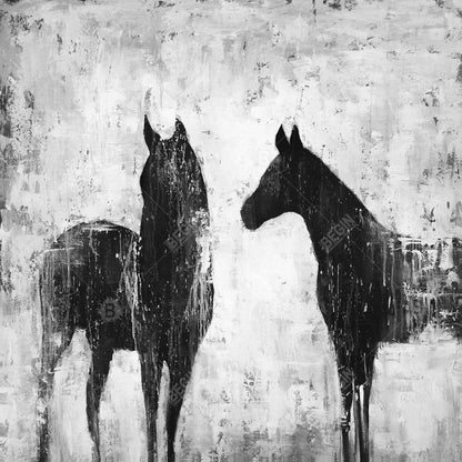 Black & White Horses Canvas - Farm Animal Home Decor Art