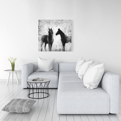 Black & White Horses Canvas - Farm Animal Home Decor Art