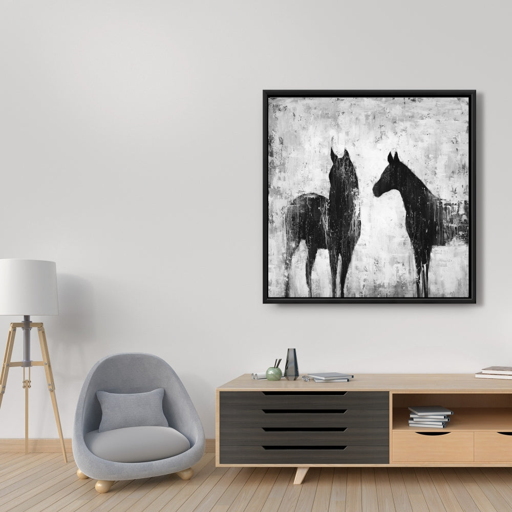 Black & White Horses Framed Canvas | Home Decor Wall Art