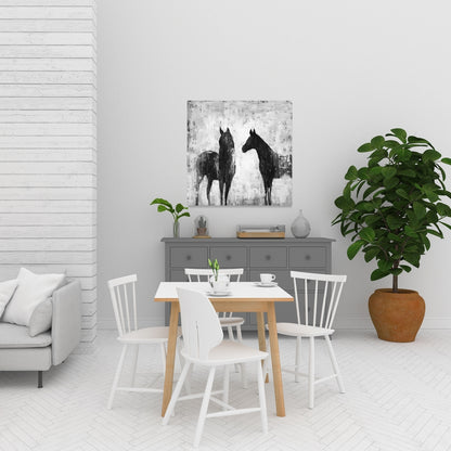 Black & White Horses Canvas - Farm Animal Home Decor Art