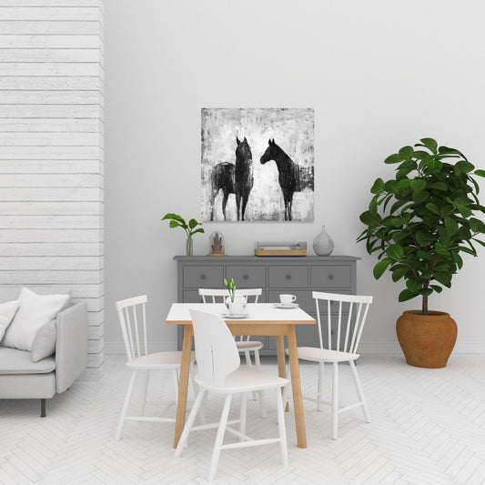 Black & White Horses Canvas - Farm Animal Home Decor Art