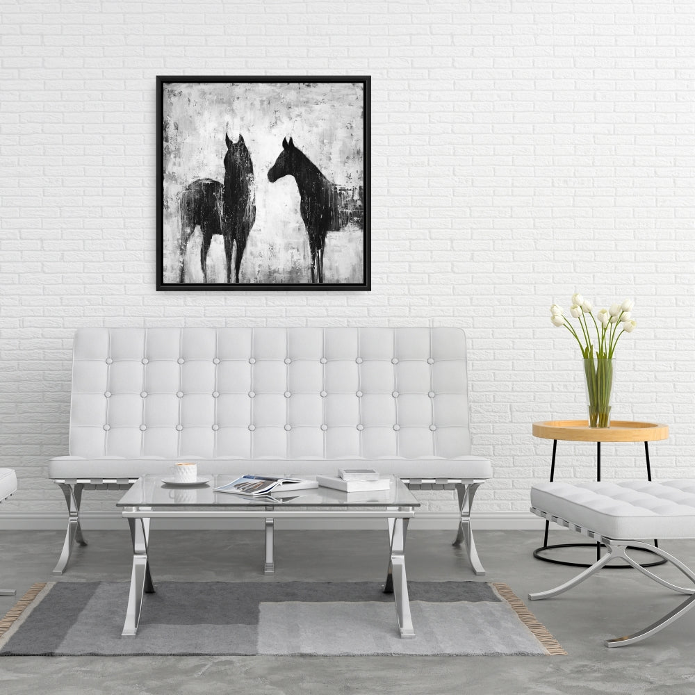 Black & White Horses Framed Canvas | Home Decor Wall Art