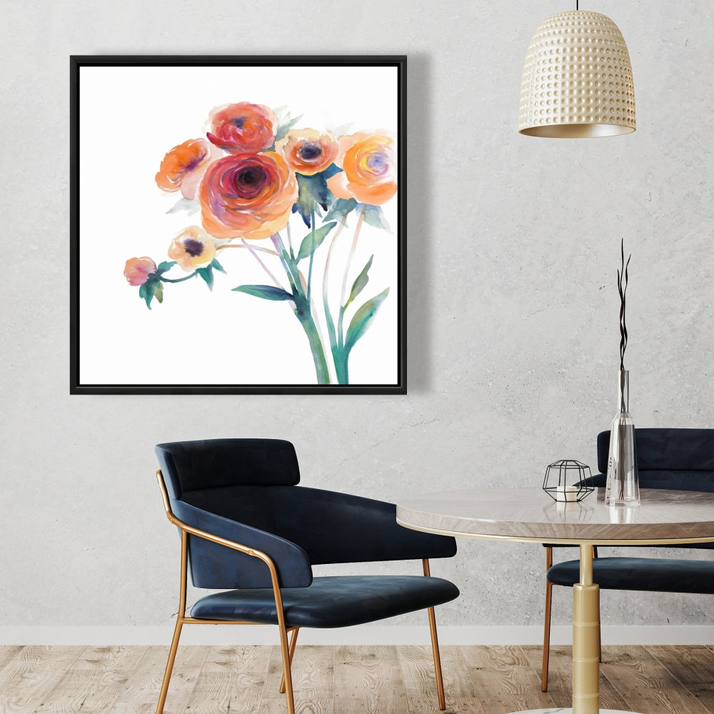 Romantic Botanical Bedroom Framed Canvas - Watercolor Flowers